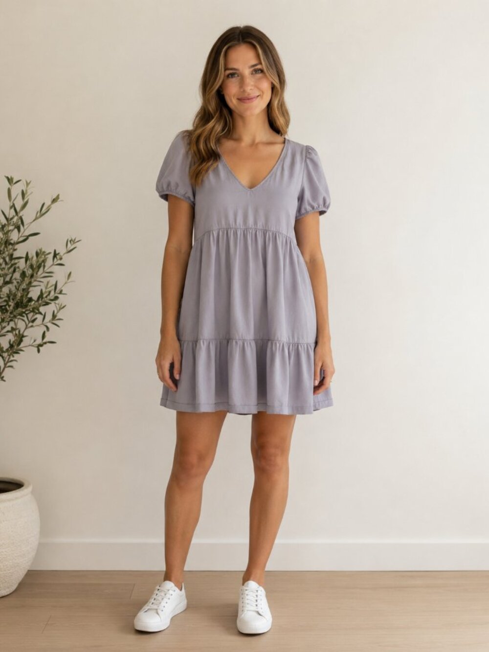 Aritzia Sunday Best Lilac Puff-Sleeve Babydoll Mini Dress M